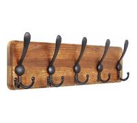 Porte manteau mural - GIGICIAL - Grand modèle 5 crochets triples - Bois massif 44x7x14 cm - Marron