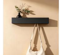 Porte-manteau mural noir 43,5 cm - Patère murale avec étagère, 5 crochets | Boîte à clef & Porte clé mural - Accroche porte clé, vide poche mural, 5 crochets cachés