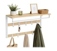 Porte-manteau mural Relaxdays 3-en-1, 10 crochets, tringle, étagère chapeaux, H×L×P 42×80×30 cm, naturel/blanc