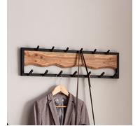 WOHNLING Portemanteau Mural 80x8x20 cm Acacia Massif Métal Motif Vagues | barre à crochets avec 13 crochets pour vestes, écharpes et bonnets, vestiaire d'entrée remarquable, barre vestiaire fait main