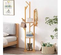 Porte Manteau Pieds Bambou - Portant à Vêtements Solide avec 9 Crochets et Embase Stable Vestiaire Charge max 15kg - 170x40x40cm