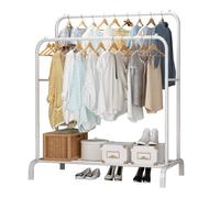 Porte Manteau Portant à Vêtements Penderie Cintre Tiges Double avec étagère de Rangement Chaussures Blanc 110x54x150cm