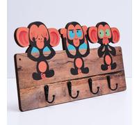 Porte-manteau pour enfants, fait à la main - 5 crochets avec des motifs d'animaux - 39,5 x 19,5 cm - Patère murale en bois - Facile à fixer - Ranger devient un jeu d'enfant