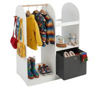 Porte-manteau Relaxdays pour enfants, 3 crochets, tringle à vêtements et bac de rangement, H x l x P : 108 x 97 x 35 cm, chambre d'enfant, blanc