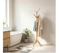 Porte-Manteau Sur Pied En Bois Massif Naturel, Patère Moderne FloraGrace, Pour Entrée Ou Chambre, Facile A Assembler, 43x43x180cm