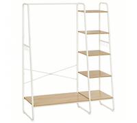 Porte-Manteau sur Pieds, Meuble Chaussure Entrée, Vestiaire, avec 5 Étagèress de Rangement, 6 Crochets, pour Chambre, Salon, Couloir, Style Industriel, Couleur Chêne et Blanc [Porte-manteau multifonct