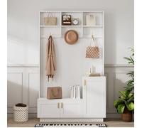 Porte-Manteau vestiaire meuble Chaussures rangement d'entrée -L120 x P40 x H200 cm-blanc, avec 3 crochets suspendus