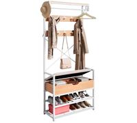 Porte-Manteau YITAHOME avec Banc Chaussures Rembourré 10 Crochets Étagère Rangement Caché Séparable Blanc Entrée Couloir