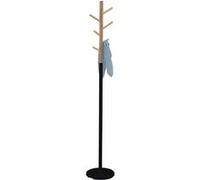 Porte-manteaux ENRICO portant à vêtements sur pied en forme d'arbre avec 6 crochets, en métal laqué noir et bois Noir/naturel G