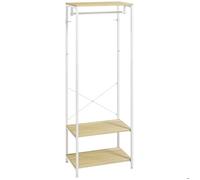HOMCOM Porte-Manteaux 60L x 40l x 167,5H cm Aspect Bois Clair Métal Blanc | Avec Étagère à Chaussures, Vestiaire Meuble d'Entrée, Style Industriel