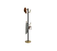 IDIMEX Porte-Manteaux Mila Portant pour vêtements sur Pied Hauteur 174 cm Socle Rond et 8 Crochets, Meuble d'entrée en métal laqué Noir et Or doré