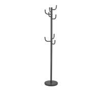 Porte-manteaux MILA portant pour vêtements sur pied hauteur 174 cm socle rond et 8 crochets, meuble d'entrée en métal laqué gris Gris G