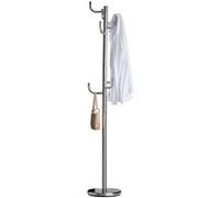 Porte-manteaux MILA portant pour vêtements sur pied socle rond et 8 crochets dont 3 à mi-hauteur, meuble d'entrée en métal chromé