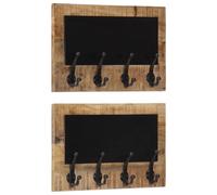 Porte-manteaux Muraux et 4 Crochets Patères 2 pcs Bois de Manguier Massif vidaXL