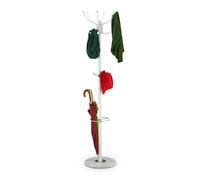 Relaxdays Porte manteau support parapluies,16 crochets, HxD 176,5 x 36,5 cm, pied en marbre, garde robe droit, blanc