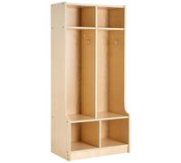 Porte-manteaux pour enfants à 2 compartiments, rangement en bois pour tout-petits avec 4 crochets et kit anti-basculement, porte-manteaux moderne pour enfants avec 4 petits bacs de rangement ouverts,