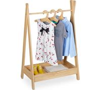 Porte-manteaux Relaxdays pour enfants, L x l x H : 98,5 x 62 x 40 cm, 3 cintres, tringle à vêtements et tablette, penderie pour enfants, couleur naturelle