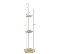 HOMCOM Porte-manteaux sur pied en acier 9 crochets 2 étagères Ø40x167 cm naturel/blanc