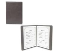 Porte-menu et dossier de présentation en similicuir PU - Format A4/A5 - 4 pages, 8 vues - Pochettes PVC transparentes - Idéal pour restaurants, hôtels, mariages et bureaux (Gris Ciment, Format A4)