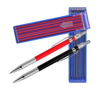Porte-mine de Menuisier 2mm Métal pour Traçage Professionnel du Bois | Recharges Incluses, Changement Rapide de Mine, Outil Noir ou Rouge pour Artisans et Bricoleurs, Chantiers