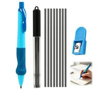 Porte-mine ergonomique pour gaucher - Bleu, mine HB 2 mm - Zone de préhension antidérapante - Inclus 8 mines de rechange + taille-mine - Idéal pour les débutants en écriture, enfants et adultes