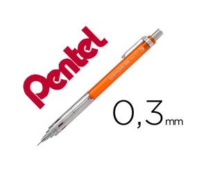 Porte-mines pentel graphgear 300 canon fixe 4mm mine 0,3mm grip metal gomme avec capuchoncorps metal coloris orange