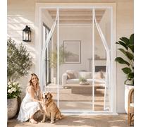 Porte Moustiquaire Magnétique à Double Battant Blanc 140x185cm Kit d'installation complet Sans Percer Pour porte salon, balcon et couloir