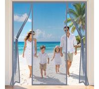 Porte Moustiquaire Magnétique à Double Battant Gris 195x265cm Rideaux Fenêtre Aimantée Sans Perçage Moustiquaire Baie Vitree Coulissante Pliable Pour balcons et salon