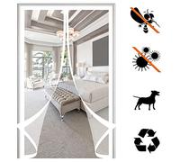 Porte Moustiquaire MagnéTique, Auto AdhéSif Rideau Maille Anti-Moustique, Avec Bandes MagnéTiques Fermeture Automatique Anti Insecte Screen Door, pour Couloirs Patio-White-a||155x195cm(61x76inch)