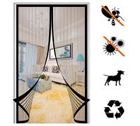 Porte Moustiquaire MagnéTique, Auto AdhéSif Rideau Maille Anti-Moustique, Avec Bandes MagnéTiques Fermeture Automatique Anti Insecte Screen Door, pour Couloirs Patio-Black-a||115x210cm(45x82inch)