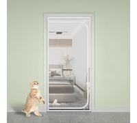 Porte Moustiquaire Renforcée pour Chat,Barrière de Balcon avec Fermeture Éclair, Résistante aux Animaux Domestiques,Empêche Les Chiens et Les Chats de Sortir de la Maison Cuisine,Blanc (85x205cm)