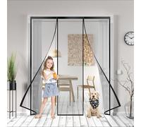 Porte Moustiquaire Réversible à Ouverture Latérale Gauche et Droit en Fibre de Verre Maille Bande Scratch Anti-insectes, 310x230cm Mains Libres, Facile à installer Noir