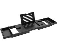 Porte-objets de baignoire en bambou - Plateau rectangulaire - Extensible de 75 à 111 cm - Largeur 22,8 cm - Capacité de charge 5 à 10 kg - Épaisseur 11,8 mm - Noir