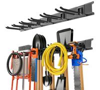 Porte Outils de Jardin Mural 48 Pouces avec 6 Crochets Réglables, Support de Rangement Garage en Acier Robuste, Accroche Balai Lourds Multifonction, Organiseur Stockage pour Atelier, Cuisine,Buanderie