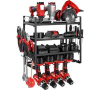 Porte-outils mural - Organisateur d'outils étagère murale - 4 niveaux - 4 supports pour visseuse sans fil/perceuse - Avec porte-tournevis - Pour garage, atelier, établi