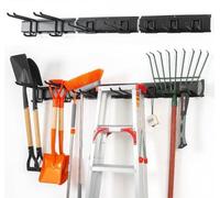 Porte-outils robuste de type Gardena pour le garage, table de 122 cm pour outils de jardinage, rangement pour tondeuse à gazon, balais et outils de jardinage dans le garage (7 crochets, 3 barres)