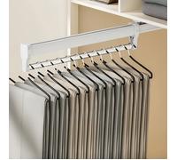 Porte-pantalons coulissant en haut de l'armoire, avec barres de glissement - [Blanc mat]