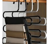 Porte-pantalons multifonction en acier inoxydable de type S, porte-pantalons à plusieurs niveaux pour ranger les vêtements dans l'armoire, avec ressort, minimaliste, idéal pour les hauts d'été 1Pc noi