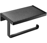 Porte-papier hygiénique avec plateau en bois, distributeur de mouchoirs, tiroir pour téléphone portable, fixation murale, accessoires de salle de bains, noir