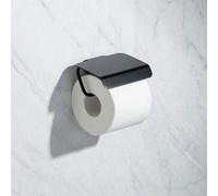 Porte-papier hygiénique en aluminium trempé noir avec couvercle - double système de fixation - vis - colle et fix - sans perçage