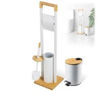 Porte-papier hygiénique KADAX avec brosse WC intégrée et poubelle à cosmétiques, porte-papier hygiénique sur pied avec brosse WC, support pour papier hygiénique (blanc)