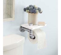 Porte-papier toilette de style industriel en bois blanc et fonte argentée pour la salle de bains et la cabine de douche