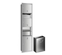 Porte-Papier Toilette encastré en Acier Inoxydable avec sèche-Mains et Poubelle, Distributeur de Papier Toilette Commercial et réceptacle à déchets, Niche Murale pour rénovation (1650x365x16