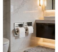 Porte-papier toilette encastré en acier inoxydable, double pour 2 rouleaux | Acier inoxydable, gain de place pour salle de bain et cuisine, montage facile, design moderne, dimensions 36,2 x 12,6 x 8,5
