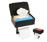 Porte Papier Toilette Mural avec Boîte à Lingettes Humides - 2-en-1 Support Papier Toilette en Acier Inoxydable, sans Percage ou à Percer, Robuste et Durable - pour Salle de Bain, Cuisine, Noir