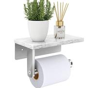 Porte Papier Toilette Mural, Gypie Support Papier Toilette avec Étagère en Marbre Naturel, 304 Acier Inoxydable Porte Rouleau Papier Toilette, Installation avec Vis, Nickel Brossé Mat