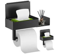 Porte Papier Toilette Mural Support Papier Toilette Adhesif, Derouleur Papier Toilette Murale sans Percage avec Rangement Acier, Inoxydable Anti-Empreintes Digitales Porte Spacieuses Noir