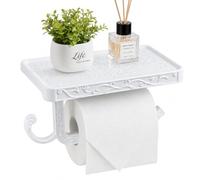 Porte-papier toilette mural vintage en bronze avec crochet en aluminium | Support en aluminium inoxydable avec aspect antique, étagère pour petits objets, tige courbée maintient le rouleau en toute