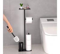Porte-papier toilette noir avec brosse de toilette, peut accueillir 4 rouleaux de papier toilette de rechange, porte-rouleau de papier toilette indépendant sur pied pour salle de bain, en métal, acces