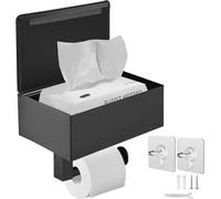 Porte-papier toilette noir mat avec tablette – montage mural – rangement facile – noir – acier inoxydable